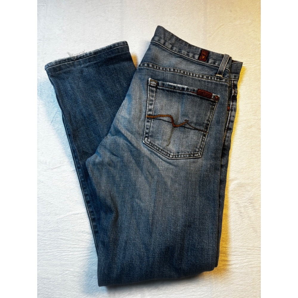 7 For All Mankind Jeans Men's Relaxed Denim Blue Frayed Button Fly 30 Distressed